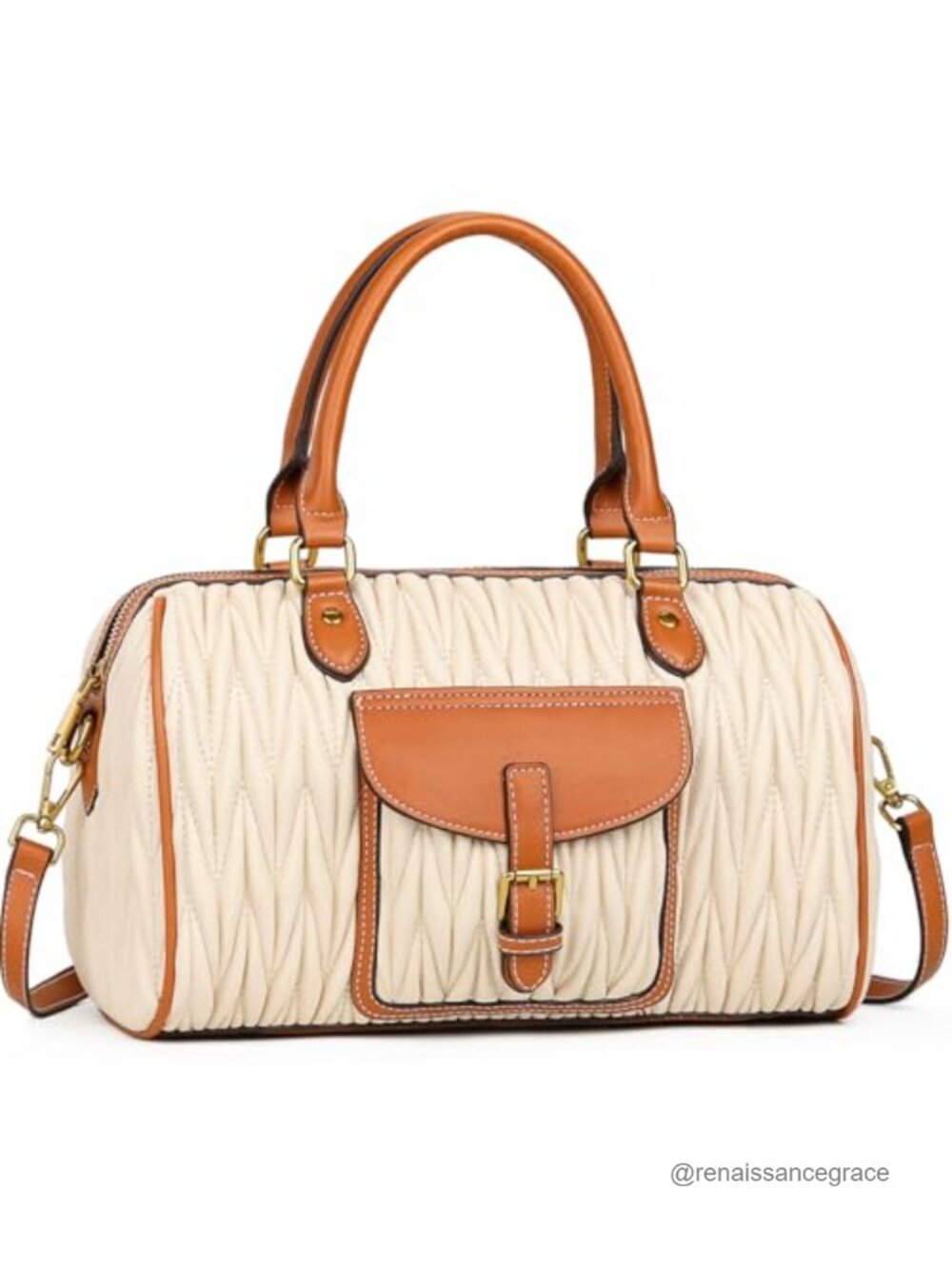 Vegan Leather Barrel Satchel Top Handle Handbag with Adjustable Strap